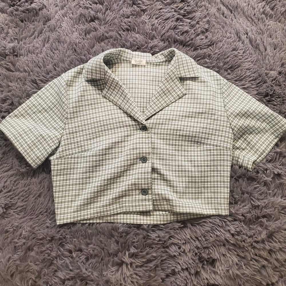 John Galt Vivian Green plaid top